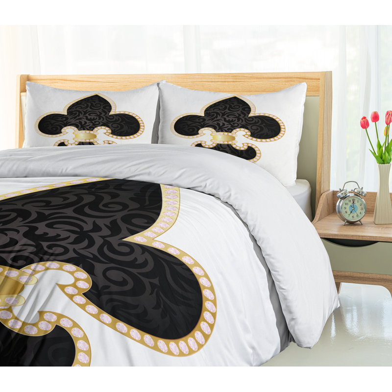 Royal Lily Black and Yellow Queen Duvet Cover Set