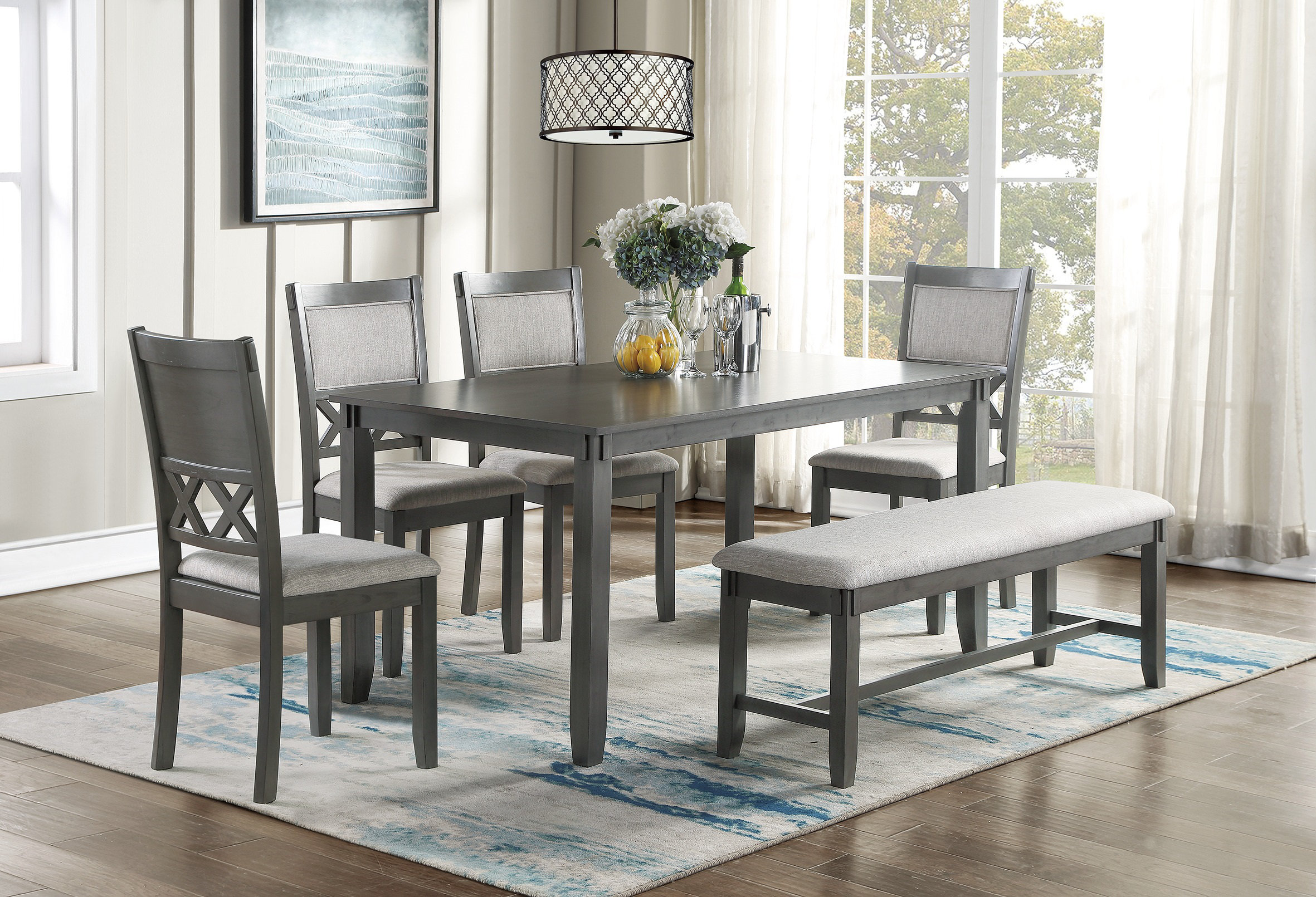 Latitude Run® Gray Color Dining Room Furniture Unique Modern 6pc Set ...