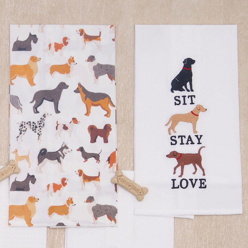 Sit Stay Love Dog Kitchen and Bathroom Embroidered Hand Towel