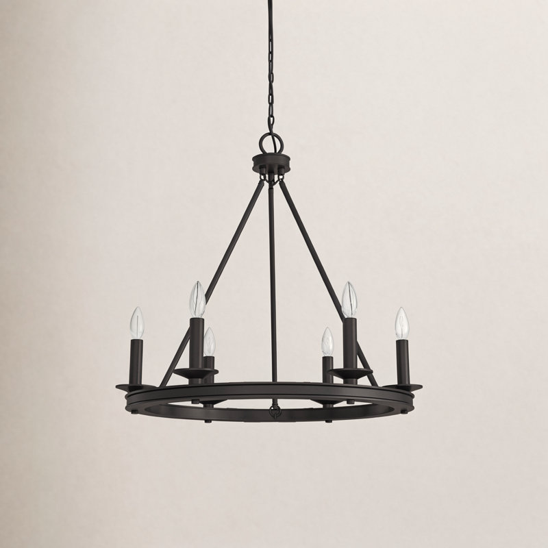 8-Light Chandelier, Noir mat, H 23 po x l 25 po x P 25 po, 6