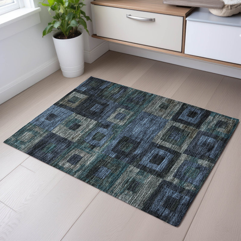 Premium Machine Washable Ducote AMF1142 Geometric Rug, Rectangle 1'8" x 2'6"