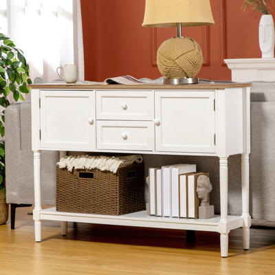 Console avec tiroirs et tablette inférieure, tiroirs d'armoire rétro Allure - blanc, meubles de chambre à coucher