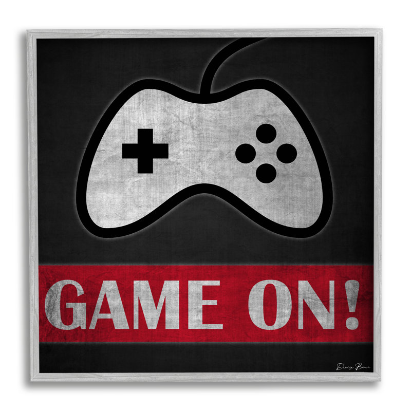 «Game On Bold Gamer», phrase rétro, contrôleur noir, estampe numérique encadrée, art texturé par Denise Brown