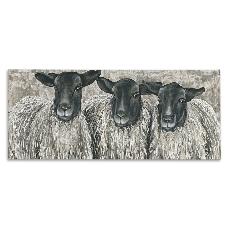 "Three Sheep Trio" par Hollihocks, reproduction d'art sur toile tendue, H 20 po x l 48 po x P 1,5 po