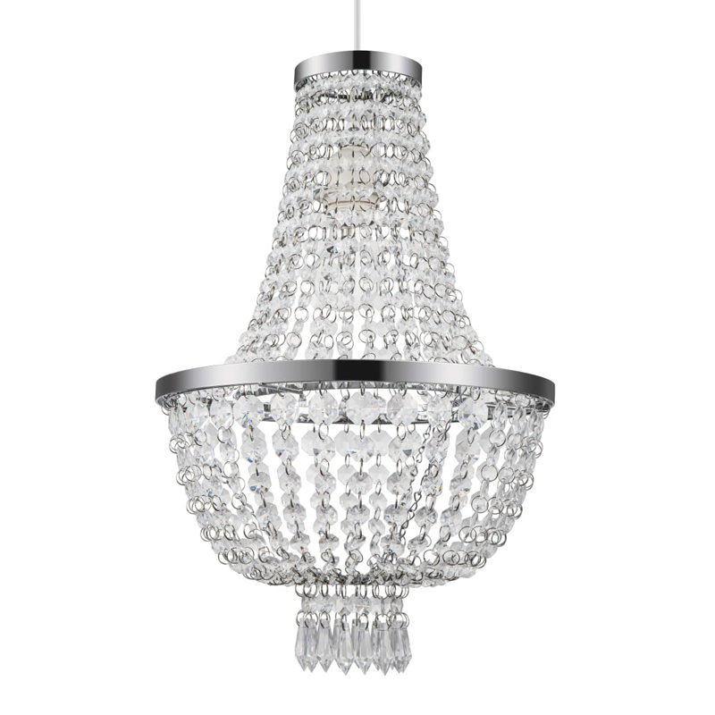 Adelle 2-Tier Easyfit Classic Beaded Lamp Shade - Clear, 30x30x46cm, fits B22/E14 sizes with adaptor included.