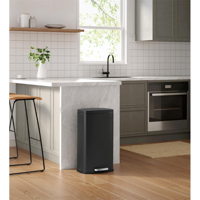 Steel Step On Kitchen Trash Can - 30L, Black