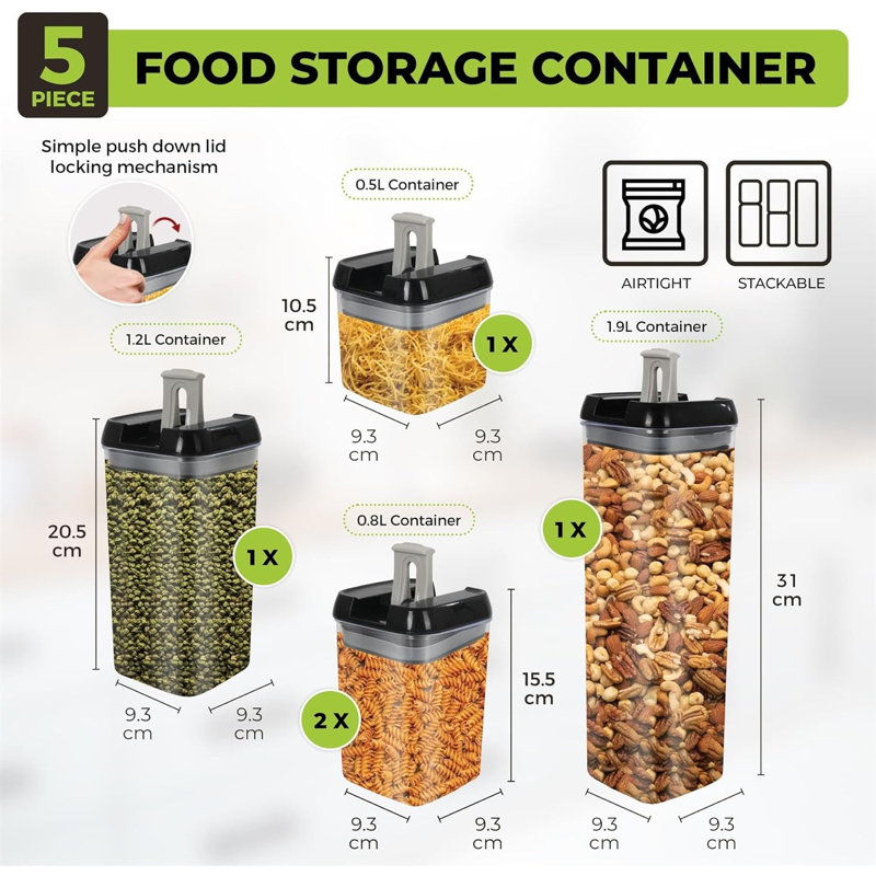 MantraRaj Airtight Food Storage Containers Set Pack Of 5 Plastic Multisize Storage Jars