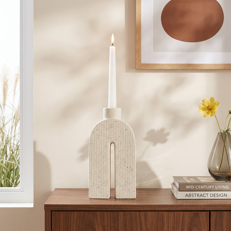 Ceramic Tabletop Candlestick, 9" H x 4.5" W x 2" D
