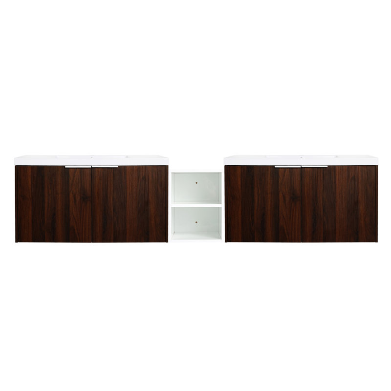 Meuble-lavabo à fermeture en douceur de 84 po avec évier, petites tablettes de rangement, armoire combinée de 36 po et 12 po