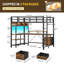 Lit mezzanine pour lit simple avec bureau de jeu en L, lit mezzanine simple avec tiroirs et tablettes de rangement, structure de lit mezzanine à DEL avec prise de courant
