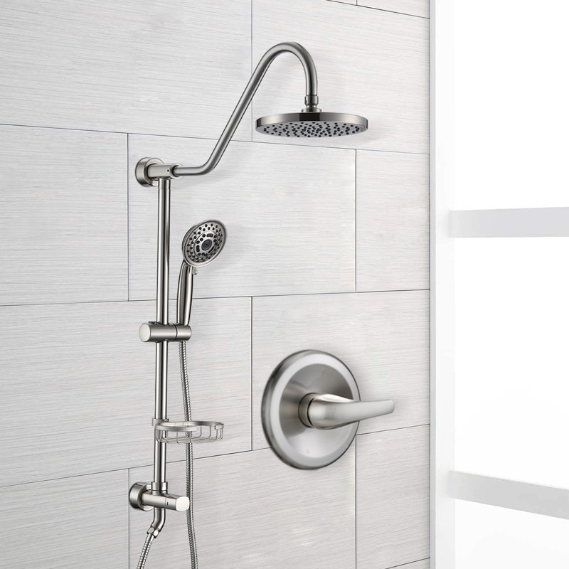 2-Shower Head System With Rough-In Valve & Hand Shower - Complete Solution Stainless Steel Fixture 59" Hose Adjustable Slide Bar Extended Reach Customization
