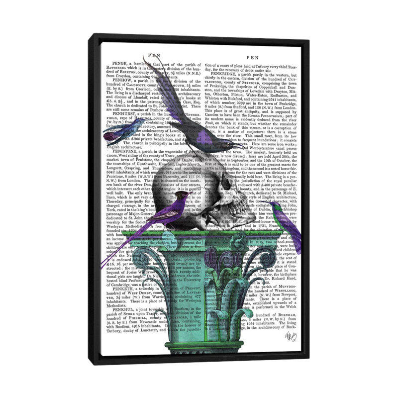 « crâne on plinthe i », impression sur toile, H 26 po x l 18 po x P 1,5 po, Toile avec cadre noir, Pas de tapis