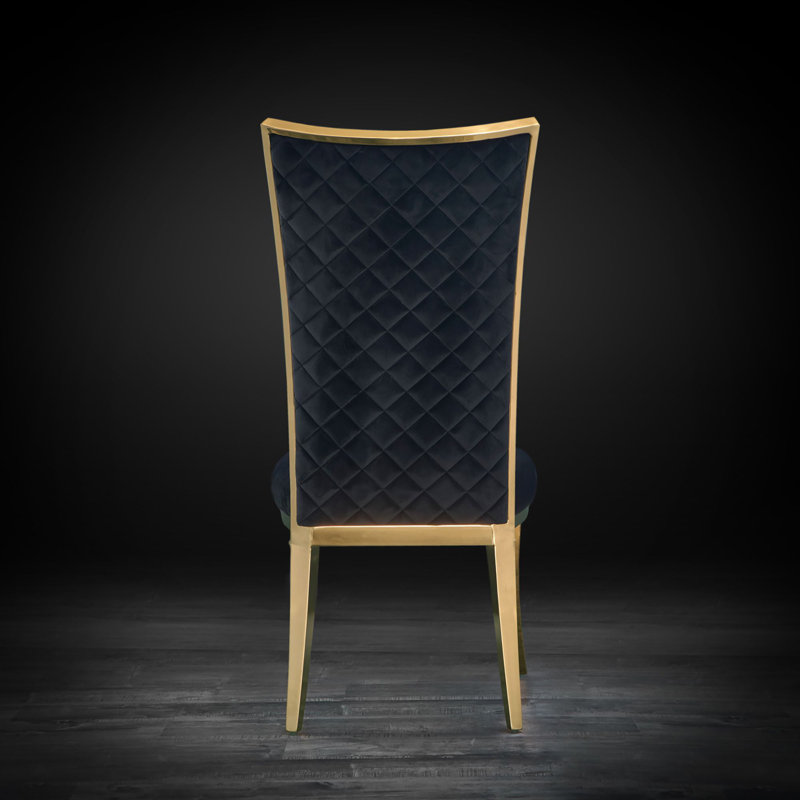 19'' H Velvet Upholstered Side Chair, Black, Titanium Gold