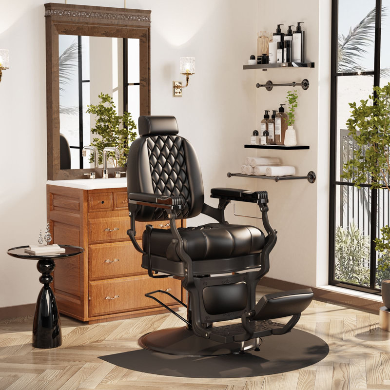 Baasha Professional Barber Chair, Black Barber Chairs For Barbershop, Retro Reclining Salon Chair With Ergonomic Design, Heavy-Duty & All-Purpose, Weight Capacity 550 Lbs