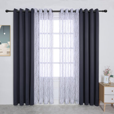 Ensemble de 4 panneaux de rideaux transparents 2 pièces avec rideaux occultant avec œillets, 54 x 84 po / panneau, gris foncé, ensemble de 4 panneaux