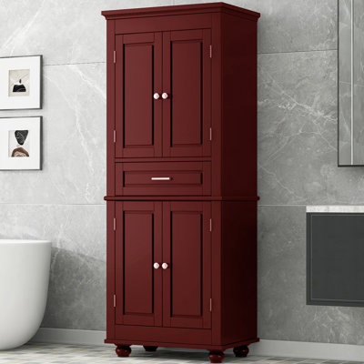 63"H Freestanding 4 Doors Bathroom Cabinet With 1 Drawer & 6 Shelves