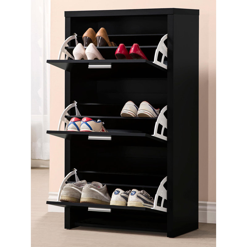 3-drawer Engineered Wood Shoe Cabinet Black