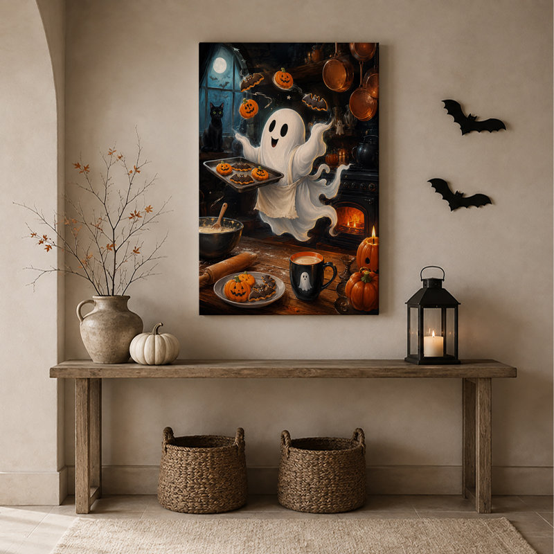 Art mural sur toile, "Ghost Bake Cookies in Cozy Kitchen", H 48 po x l 36 po