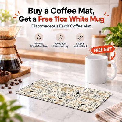 Coffee Bar Mat Accessories for Countertop Absorbent Hide Stain Rubber Backed Dish Drying Mats for Kitchen Counter Draining Pad Fit Under Coffee Maker Coffee Pot Espresso Machine (16*24in)