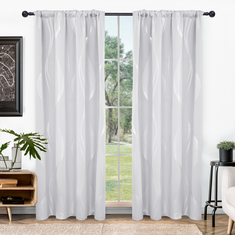 Cirila Back Tab Rod Pocket Silver Wave Curtain Panels, 42" W x 63" L, White