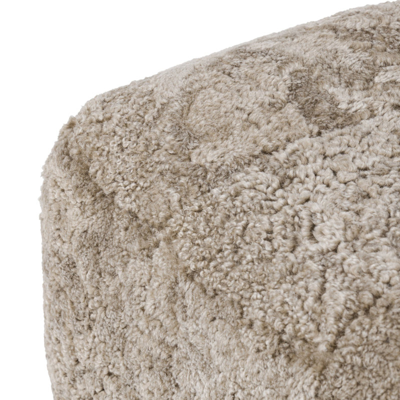 Oslo Ottoman, Taupe Shearling, Worn Oak