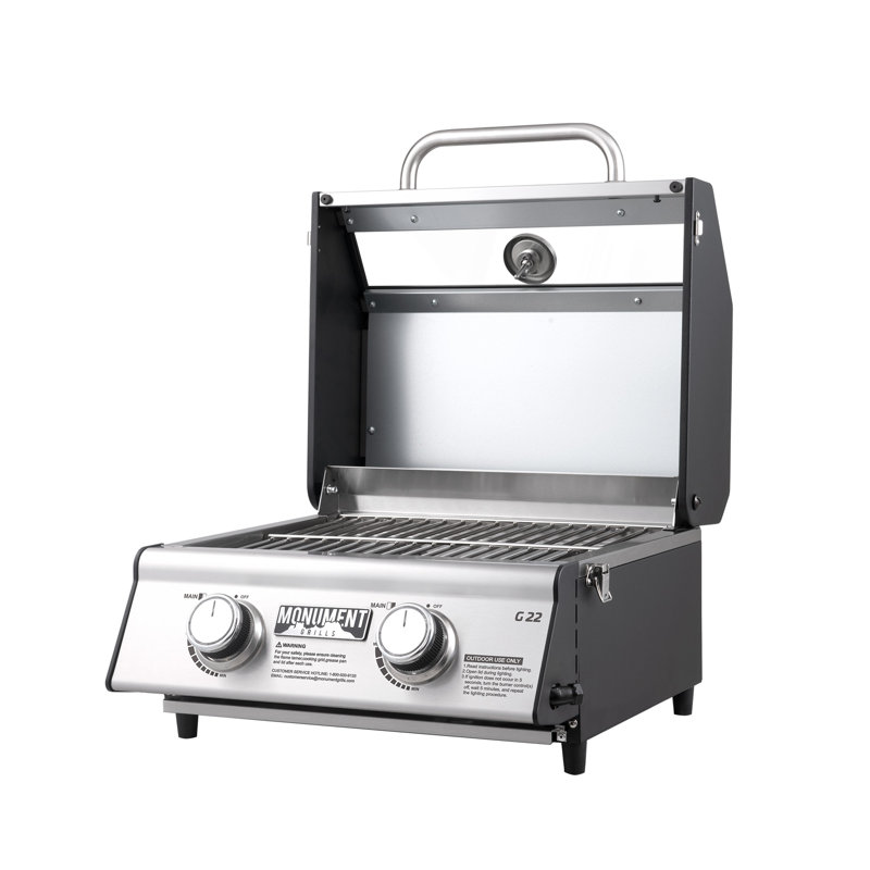 Monument Grills, Clearview 2 - Barbecue portatif au propane liquide en acier inoxydable 15 000 BTU - Parfait pour les barbecues en famille, cadeau des Fêtes
