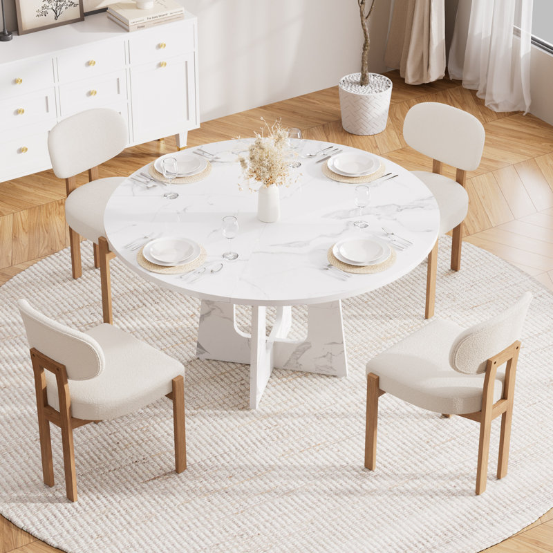 Ensemble de table de salle à manger 47,24 "en bois pour cuisine, salle à manger et salon, Beige, 5 pièces: table, 4 chaises