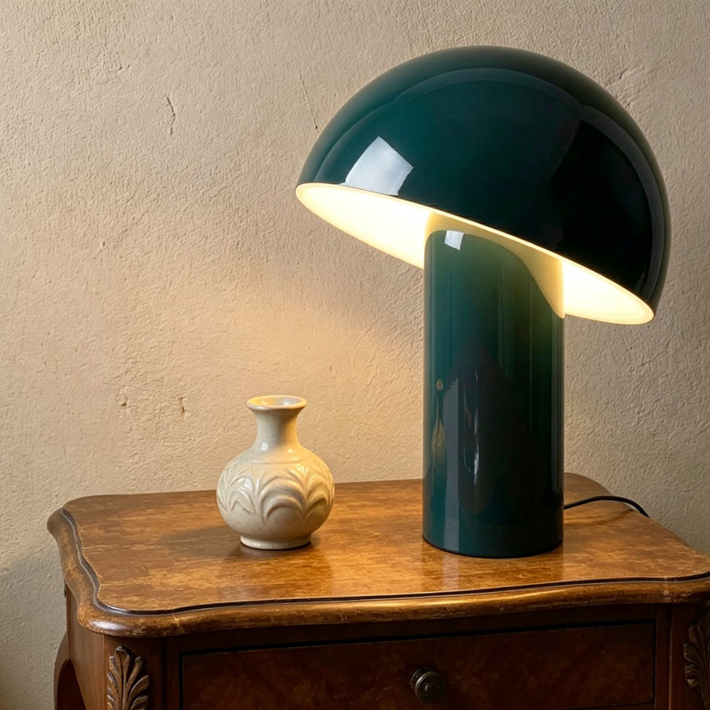 Petite lampe de table Celia - Lampe de table champignon à commande tactile de 10 pouces, veilleuse portable sans cordon et à intensité variable, lampe de patio moderne recyclée écologique et durable pour la décoration intérieure, bleu sarcelle