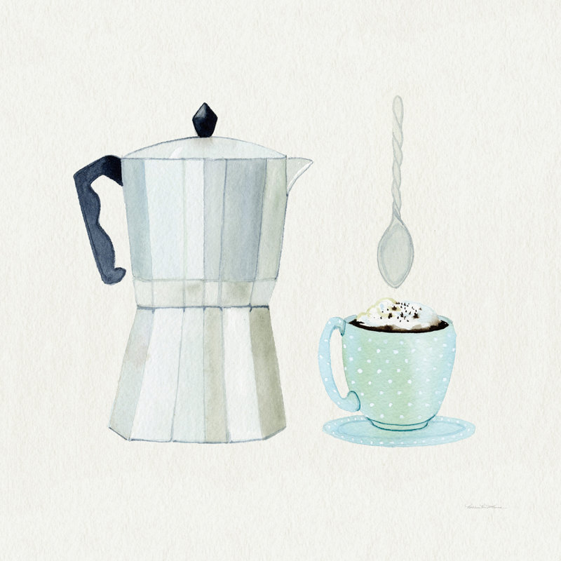 «Coffee Break VII Tan» par Kathleen Parr McKenna, reproduction sur toile tendue, H 36 po x l 36 po, Papier avec cadre érable