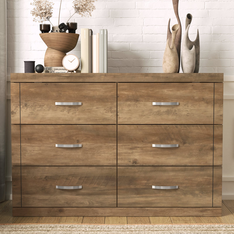 Avigail 6 Drawer 46.45'' W Double Dresser, Knotty Oak