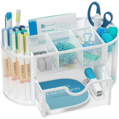 9 Compartments Metal Desk Organizer With Drawers, Pencil Holder