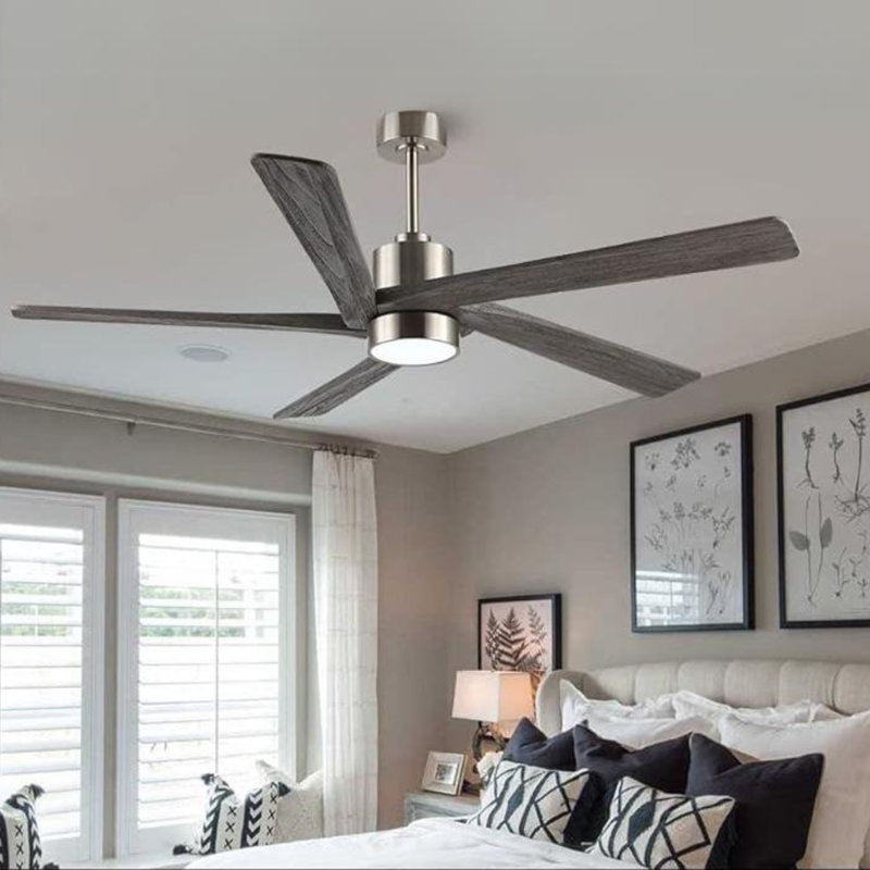 Ventilateur de plafond 72 po avec lumières DEL Sheran, Nickel brossé avec pales gris