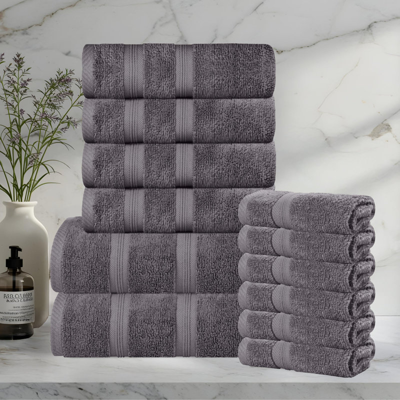  Ensemble de serviettes en coton 12 pièces Smart Quick-Dry Zero Twist, Gris