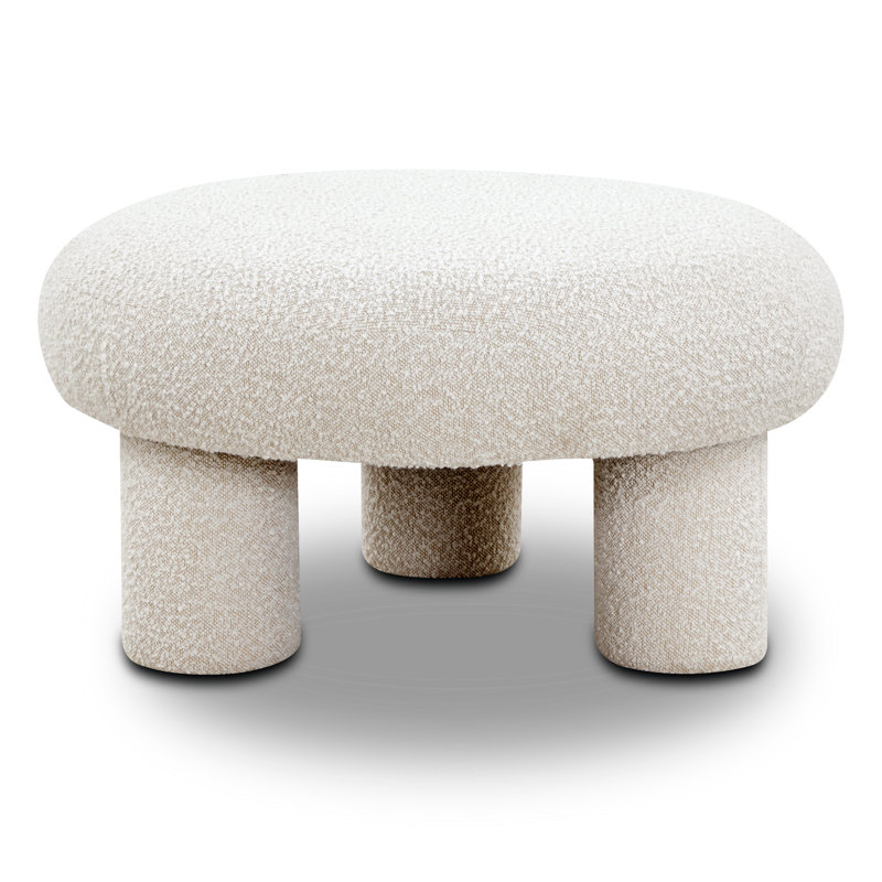 Mckane Upholstered Round Ottoman, White Fabric