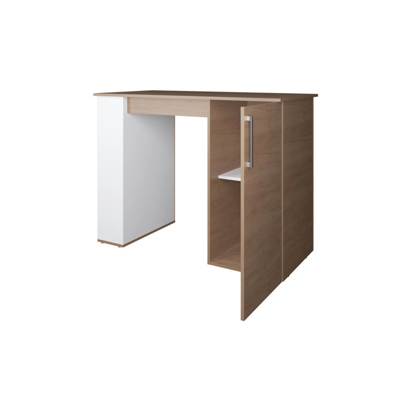 White and Natural Oak Kitchen Island with 1-Door and Open Storage