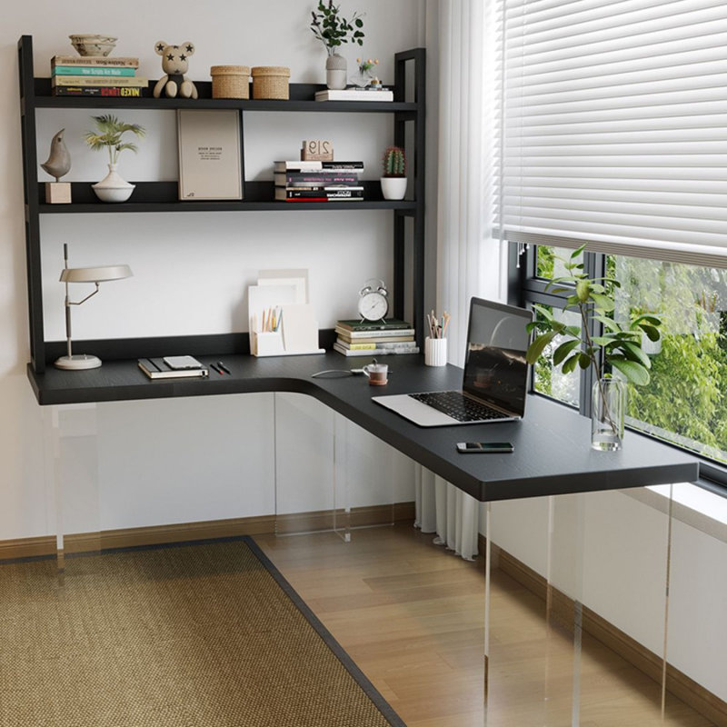 Acrylic corner L-shaped desk and bookshelf integrated desk, Left Hand Return, 29.53" H x 70.87" W x 47.24" D