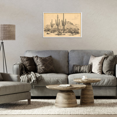Cactus, paysage rétro, estampe numérique, design par Petal Prints Design