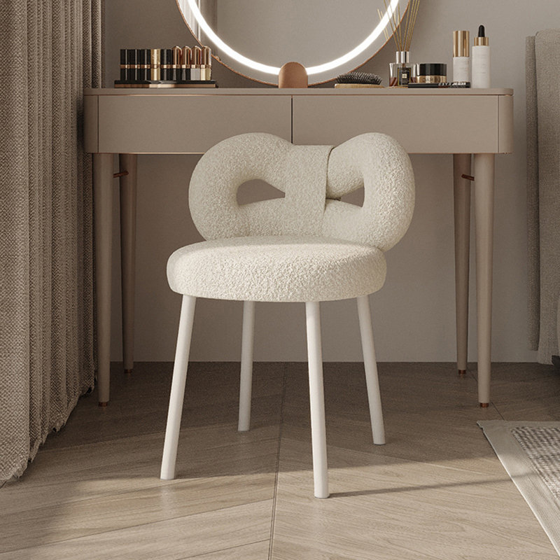 Tabouret de coiffeuse avec dossier à nœuds papillon Chaise de maquillage de chambre à coucher Patins de pieds réglables Chaise de table d'appoint sans accoudoir