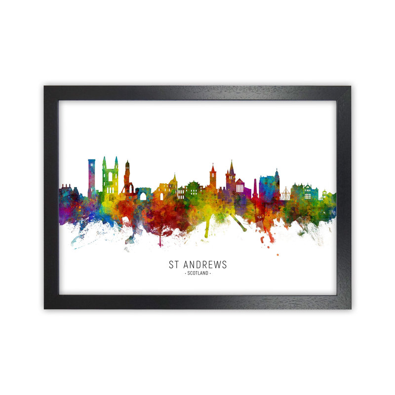 St Andrews Scotland Skyline by Michael Tompsett - Print, Black Framed, 46cm H x 63cm W x 3cm D