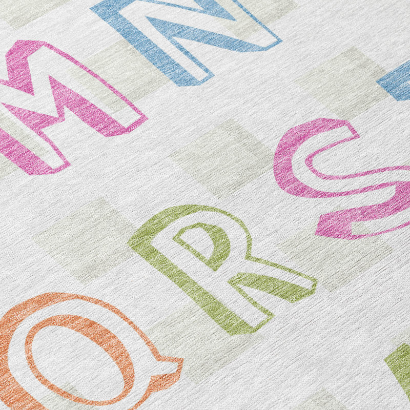 Machine Washable Indoor/Outdoor Chantille ACN2827 Alphabet Rug, Ivory, 8' Round