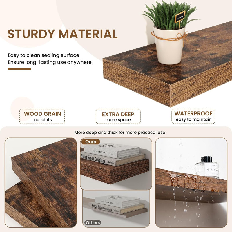 MDF Floating Shelf, Rustic Brown