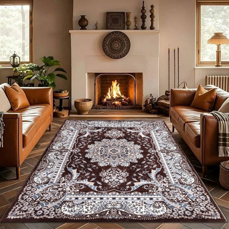 Geometric Indoor / Outdoor Area Rug, Brown, Rectangle 240 x 320 cm