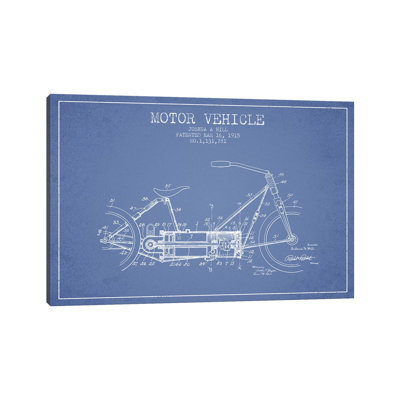 Joshua A. Hill Motor Vehicle Patent Sketch (Light Blue) by Aged Pixel - Wrapped Canvas Gallery-Wrapped Canvas Giclée