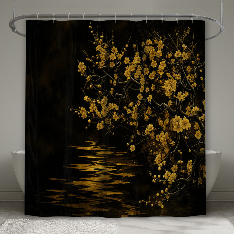 Rideaux de douche Golden Cherry Blossoms, L 70 po x H 93 po