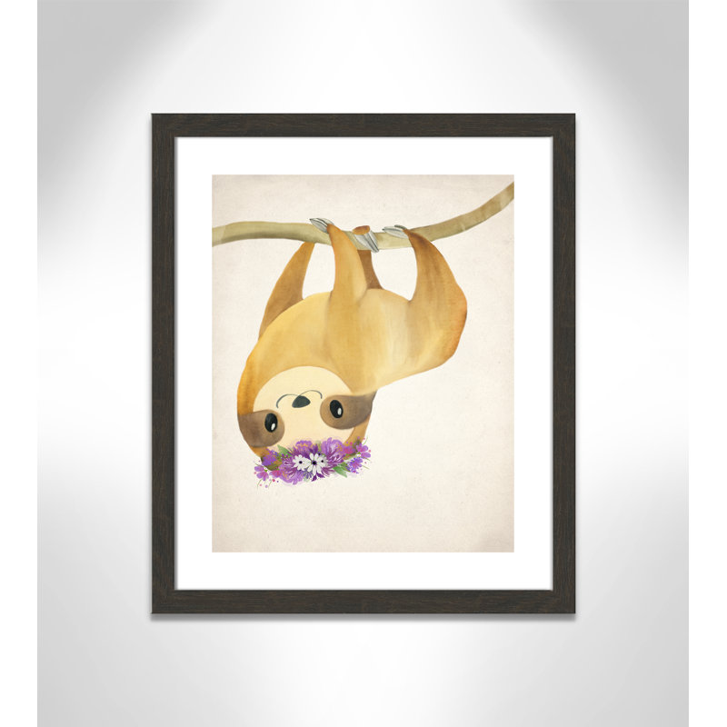 Sloth floral 2, H 26,5 po x l 22,5 po x P 0,63 po, Cadre plat à grain de bois noir