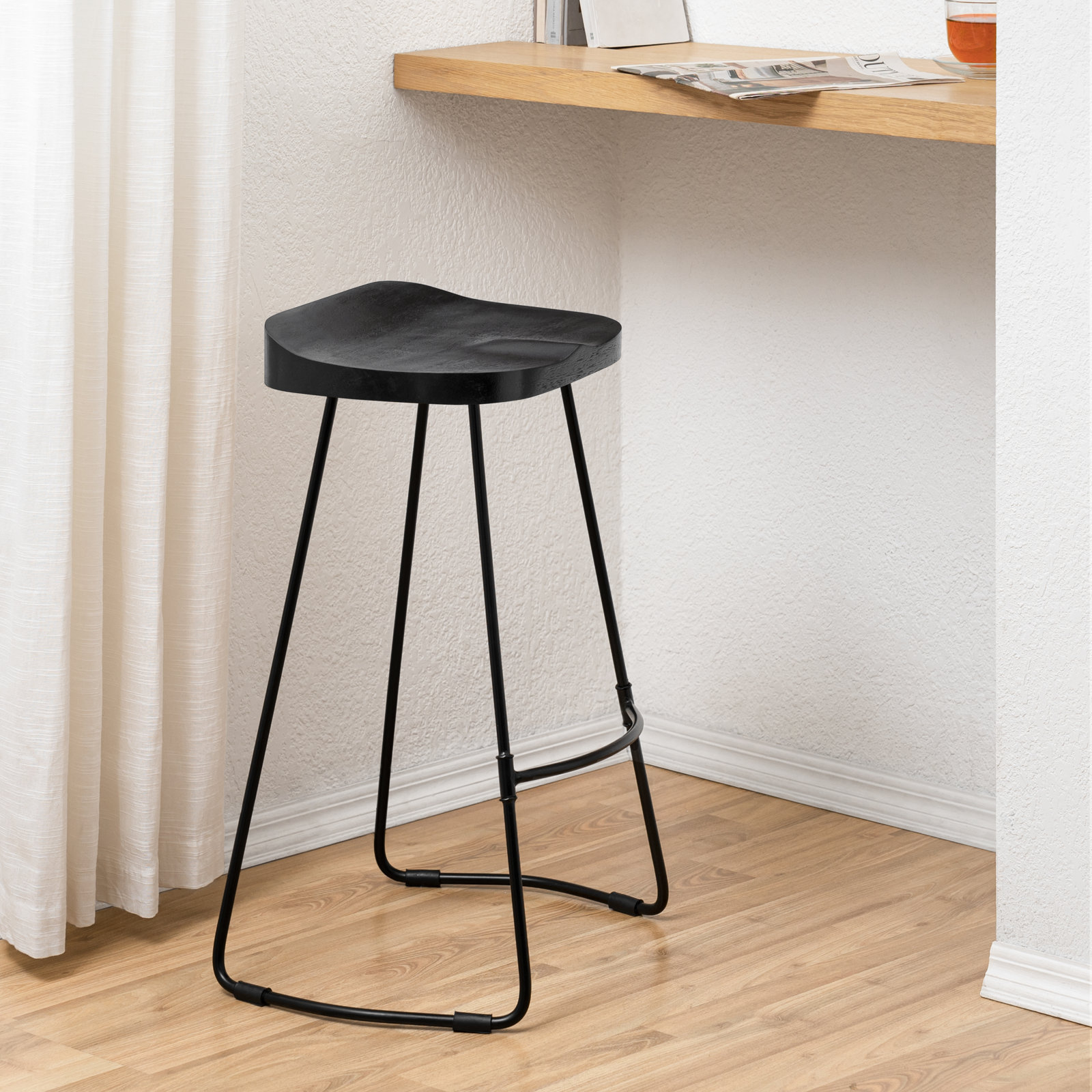 Geonna Solid Wood Bar & Counter Stool, Black, Counter Stool (27" Seat Height)