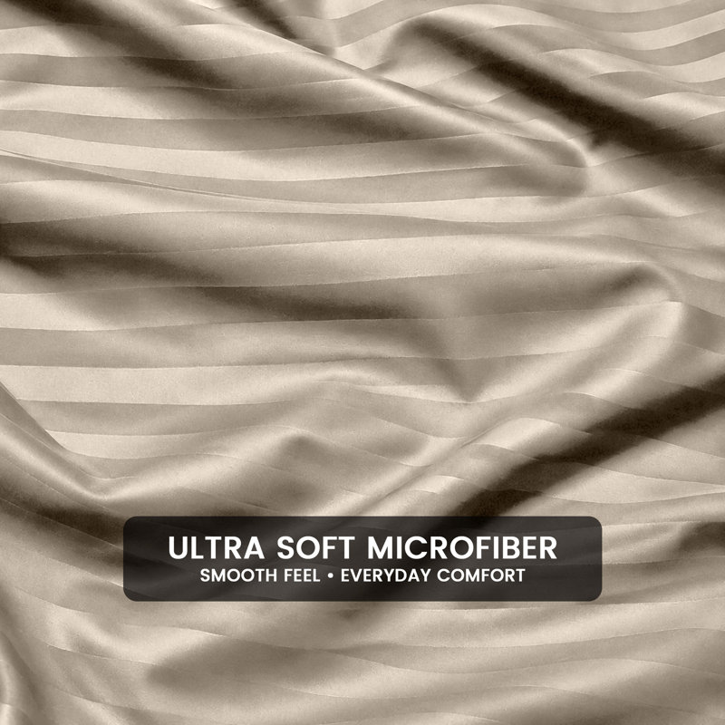 Imperial Homeware London Microfiber Striped Duvet Cover Set with Pillowcases, Beige