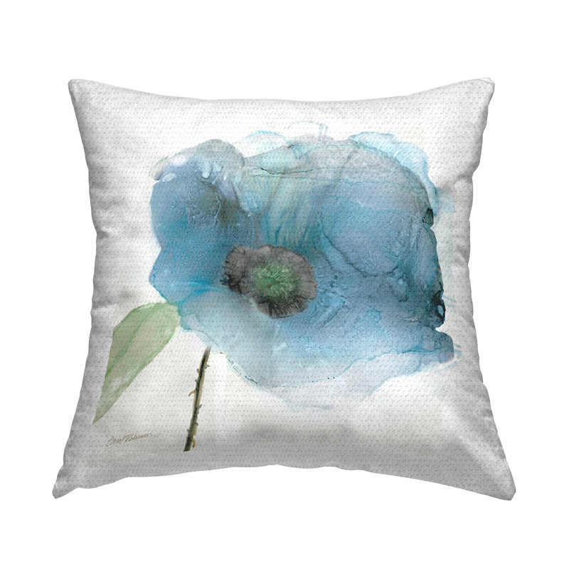 Coussin extérieur abstrait "Abstract Blue Poppy Blossom" par Carol Robinson