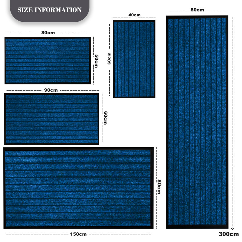Mavra Non-Slip Indoor Outdoor Door Mat, Blue, 80 x 150