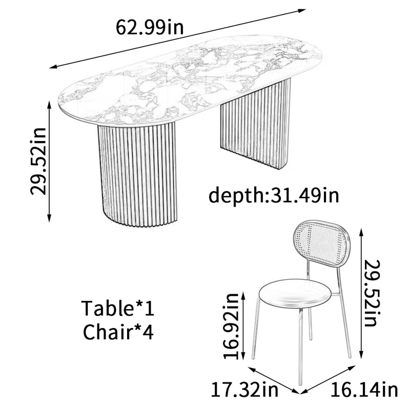 Table de salle à manger Modern, H 29,52 po x L 62,99 po x l 31,49 po